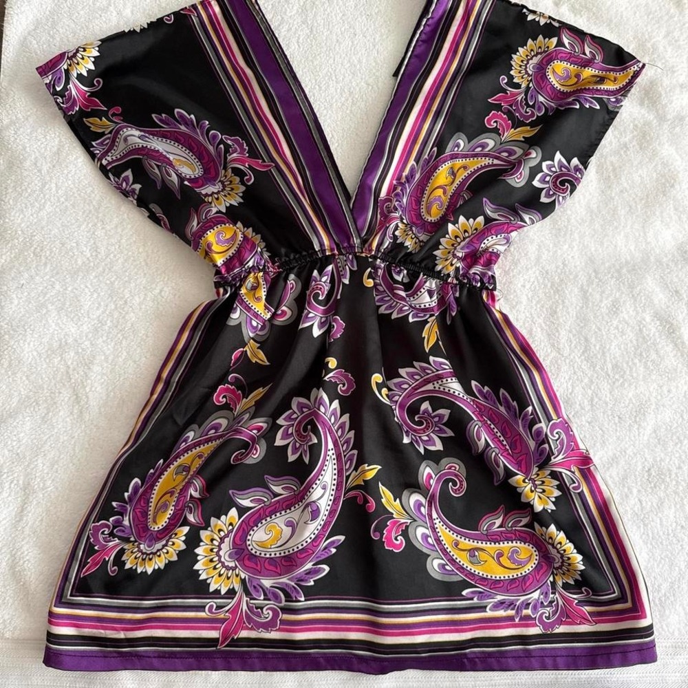 y2k hannah Montana purple paisley print top
